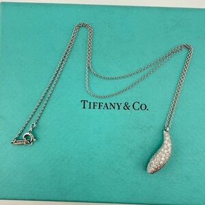 RARE Tiffany & Co. 18k Frank Gehry Diamond Pave Fish Necklace White Gold